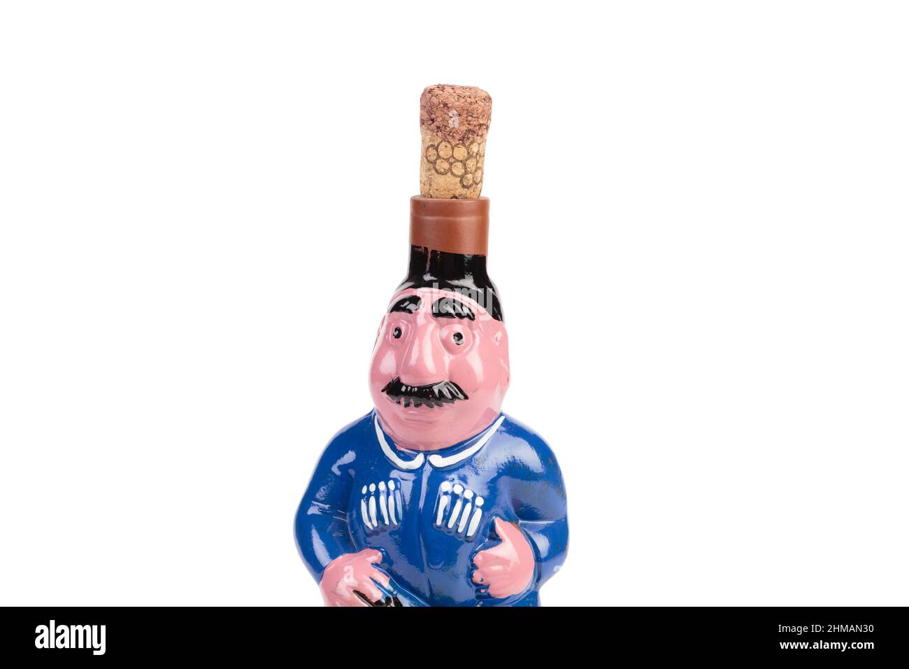 Georgian wine ih a clay bottle. Isolated over white background. Close