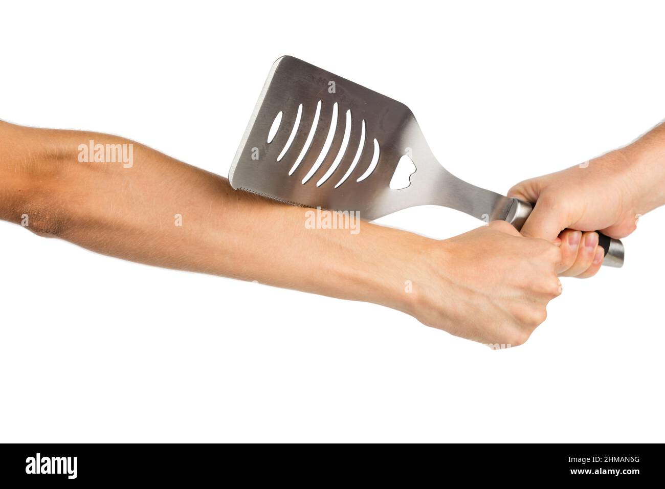 Metal spatula, trowel with plastic handle and paint brush on white  background. Brush and spatula - paint tools on white background top view  Stock Photo - Alamy