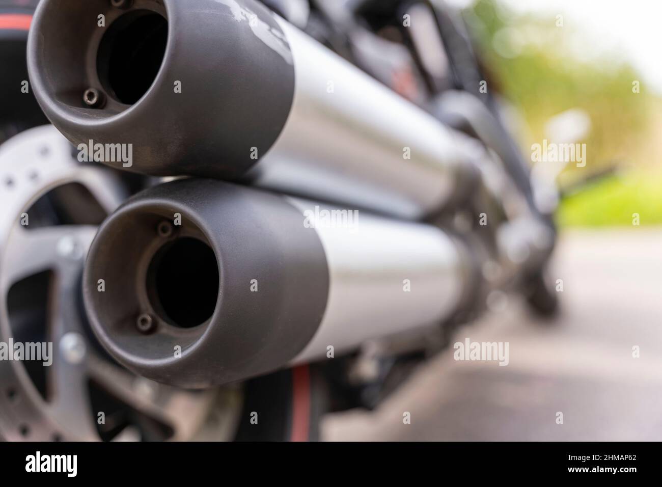 motorcycle exhaust pipes, motorcycle rear Stock Photo Alamy