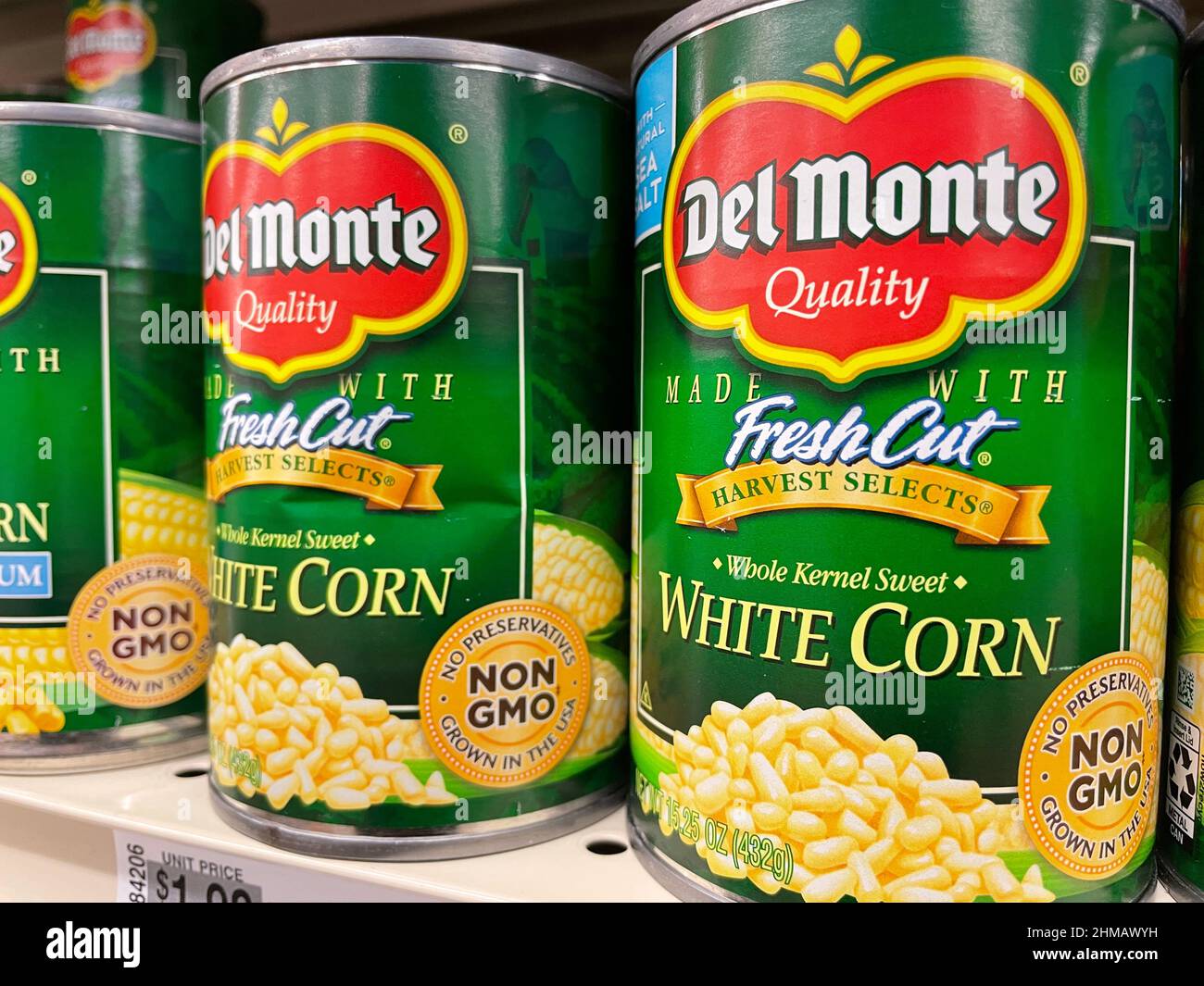 Grovetown, Ga USA - 01 01 22: Retail Grocery store shelves Delmonte ...