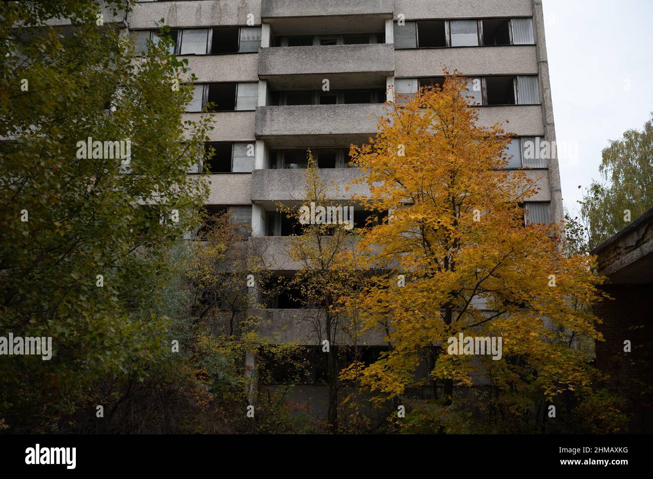 Abandoned apartment buildings in Pripyat, Ukraine near the Chernobyl
