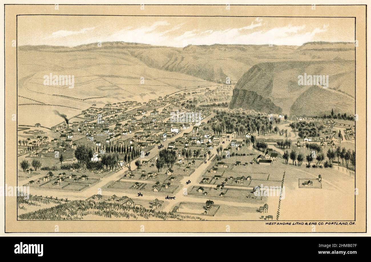Dayton, Washington, in the 1880s. Duotone lithograph Stock Photo