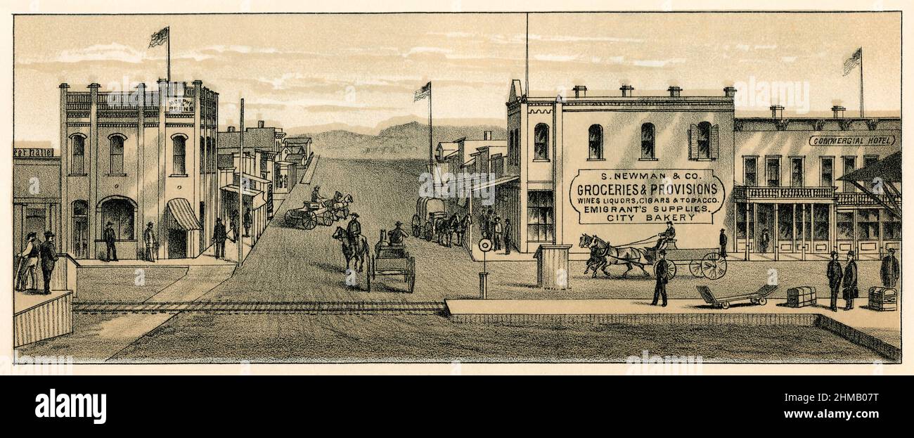 Sprague, Washington Territory, in the 1880s. Duotone lithograph Stock Photo