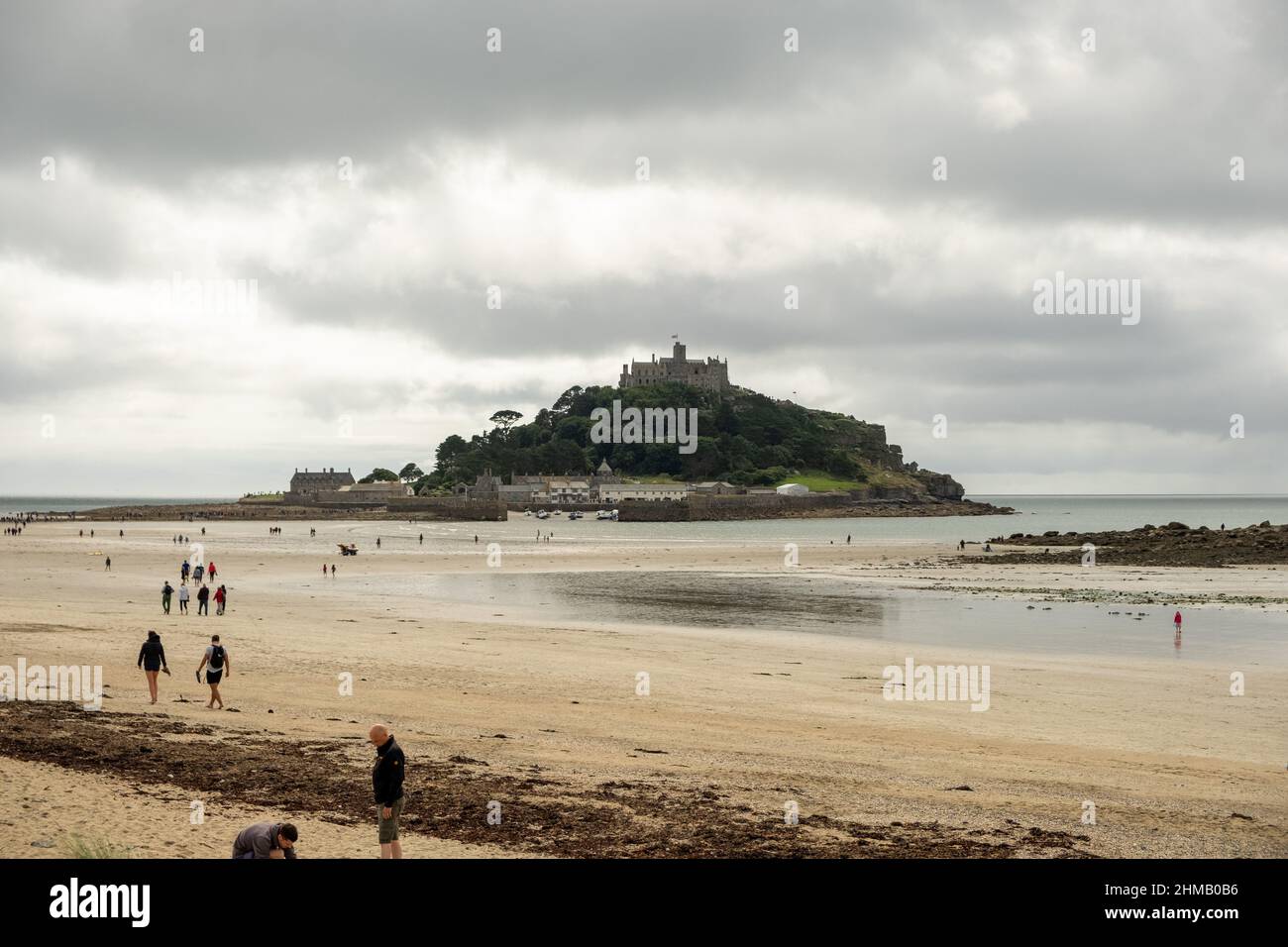 Marazion, UK - 2018: St Michael's Mount is a tidal island linked to the town of Marazion by a man-made causeway passable between mid and low tides Stock Photo