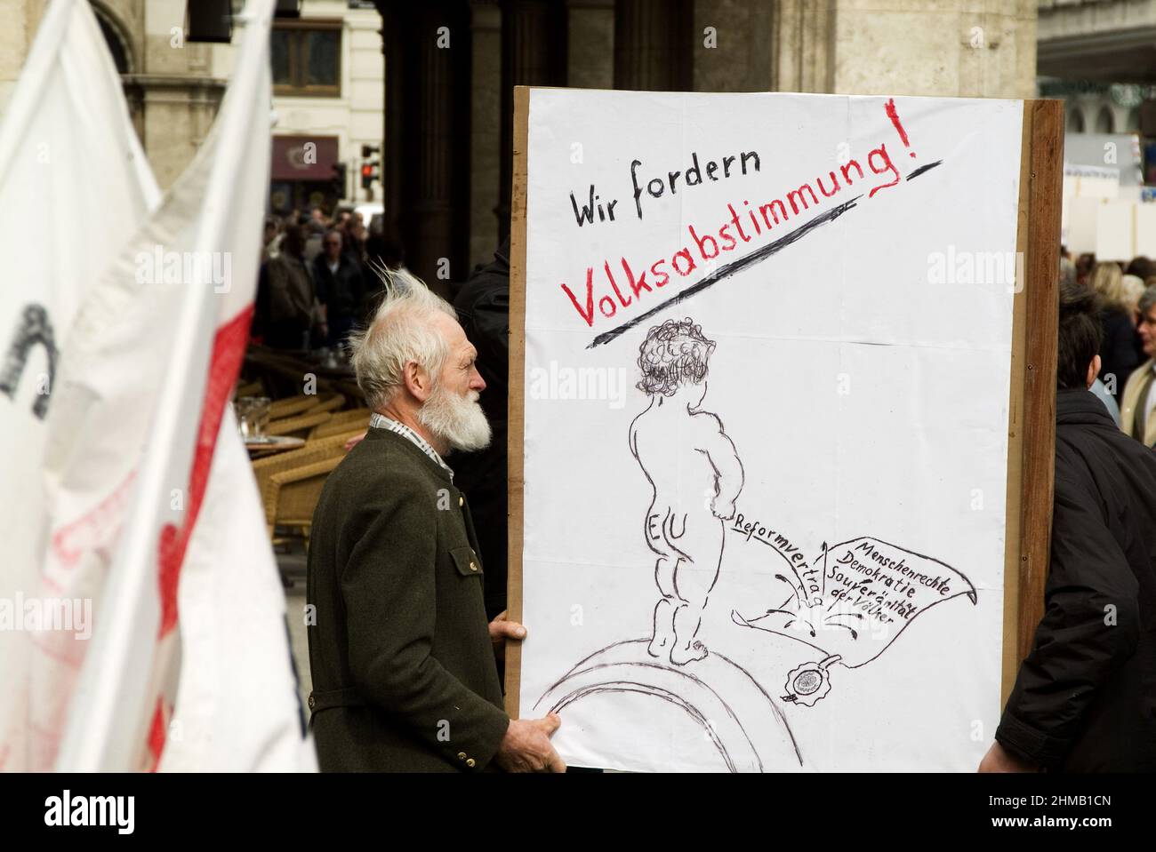 Vienna, Austria. March 23, 2008. Demonstration for referendum against Lisbon Treaty in Vienna. Inscription 'We demand referendum' Stock Photo
