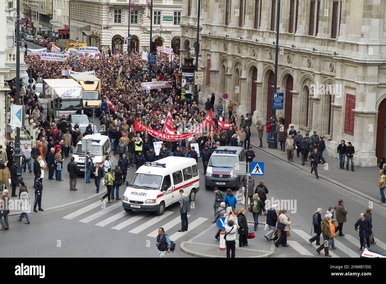 Vienna, Austria. March 23, 2008. Demonstration for referendum against Lisbon Treaty in Vienna Stock Photo