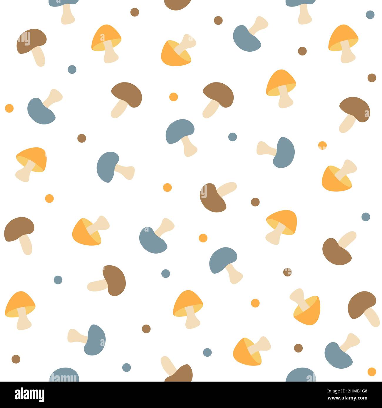 Seamless vector pattern of various mushrooms on white background. Simple hand drawn style Stock Vector
