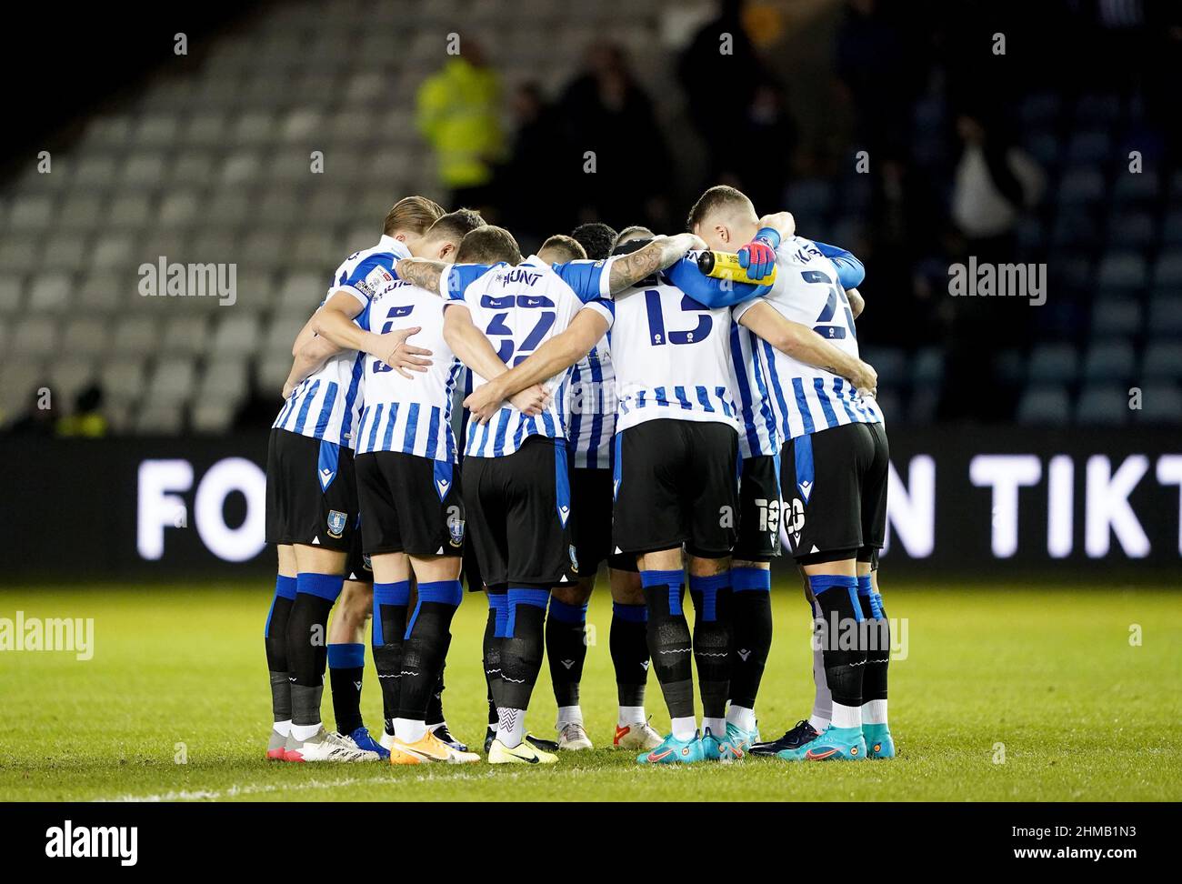 Sheffield Wednesday huddle ahead of the Sky Bet League One match at Hillsborough, Sheffield. Picture date: Tuesday February 8, 2022. Stock Photo