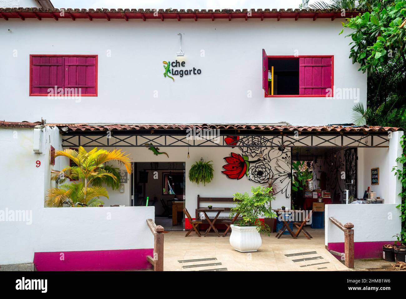 Che Lagarto Hostel. The small business establishment is popular among tourists visiting the town. Stock Photo