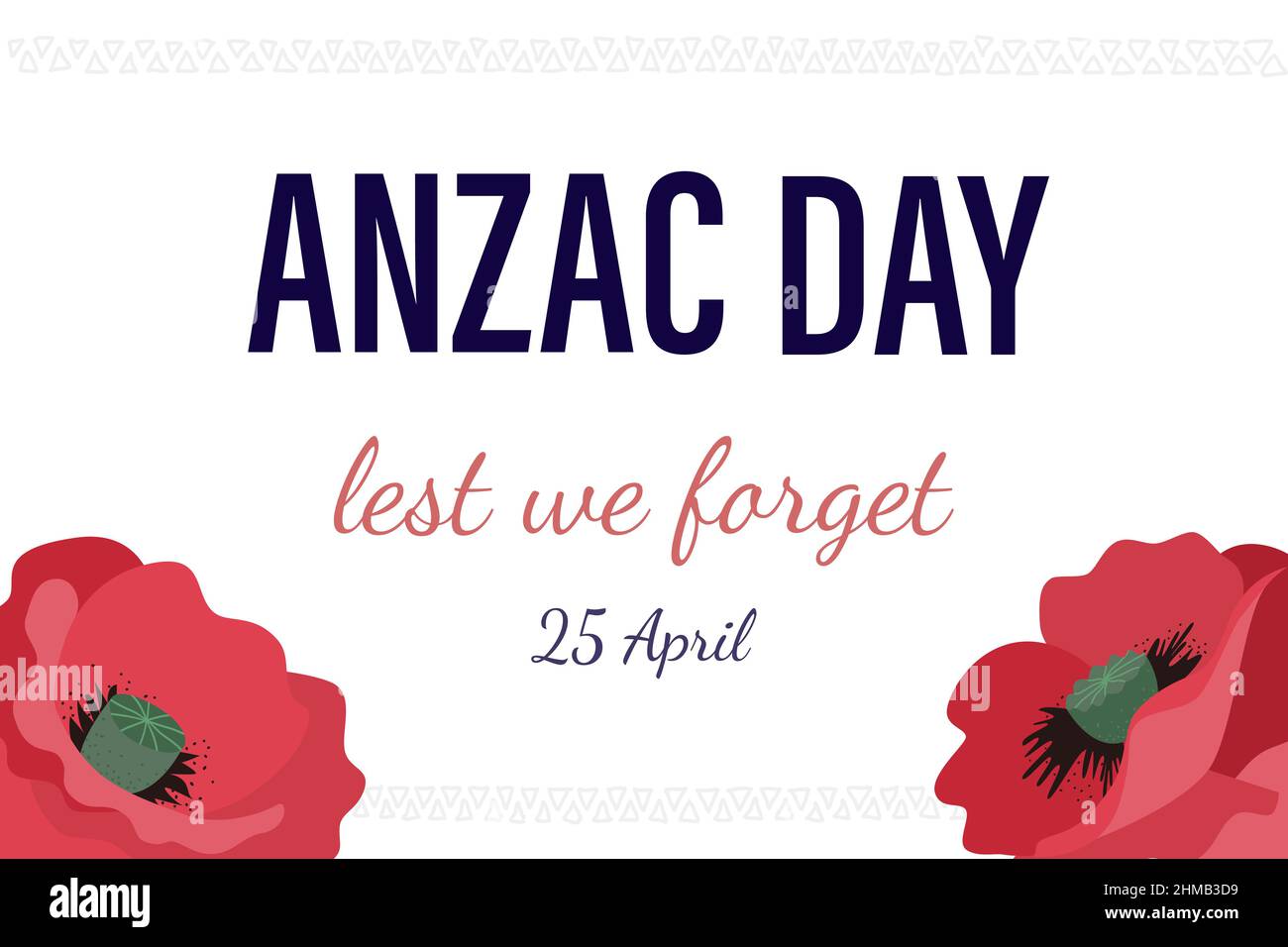 Anzac day banner. Remembrance Day greeting card design. Poppies hand