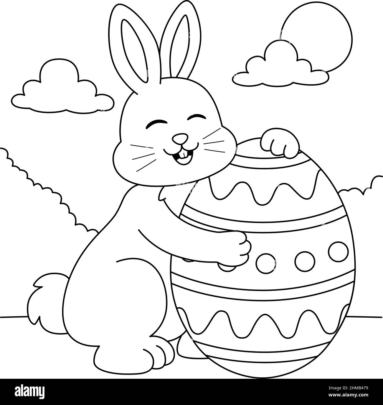 Rabbit Hugging Easter Egg Coloring Page for Kids Stock Vector ...