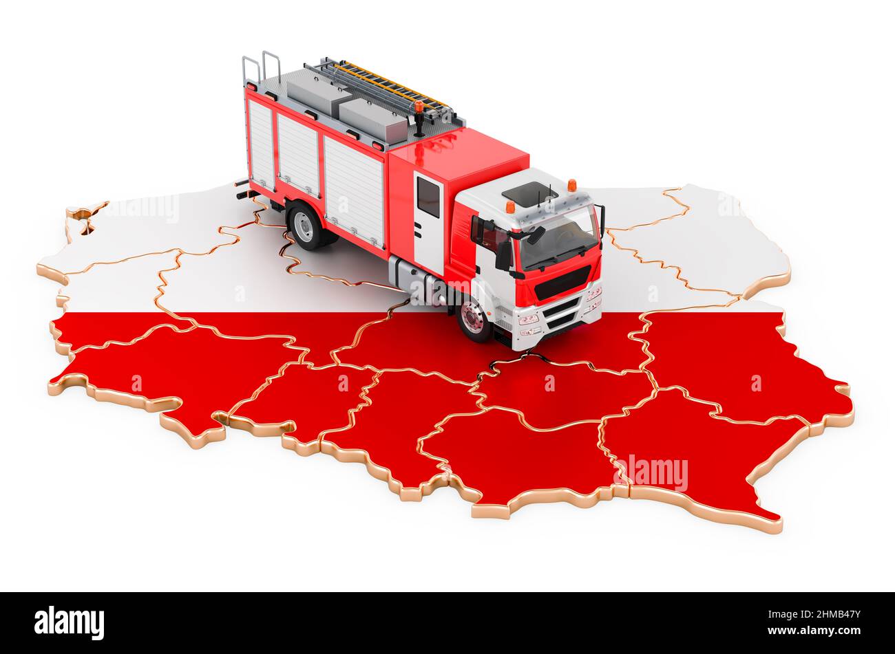 Fire department in Poland. Fire engine truck on the Polish