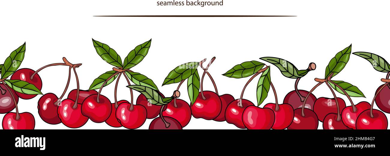 Seamless cherry border design vector illustration Isolated on a white. Stock Vector