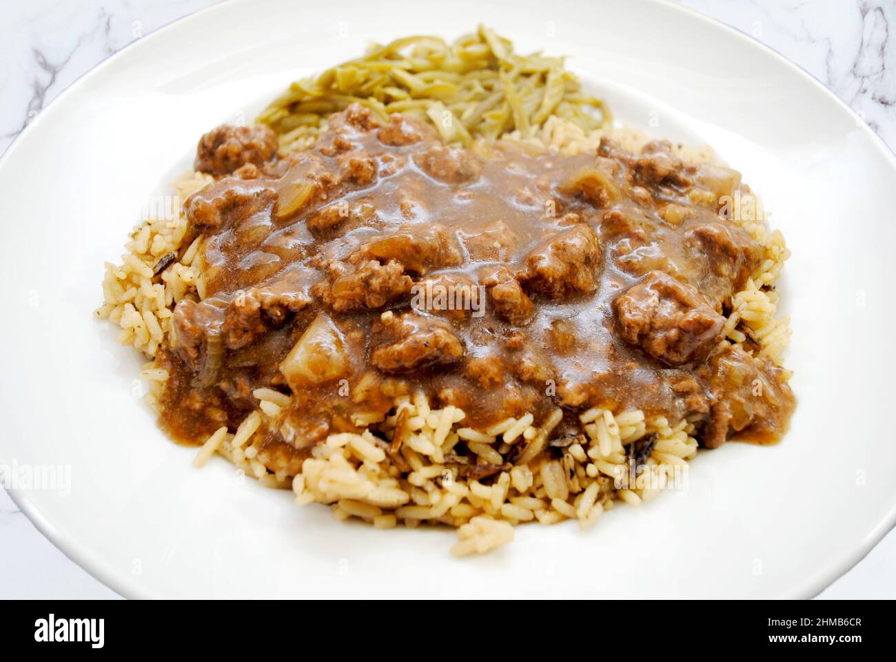 Hamburg Gravy Over Wild Rice Stock Photo Alamy