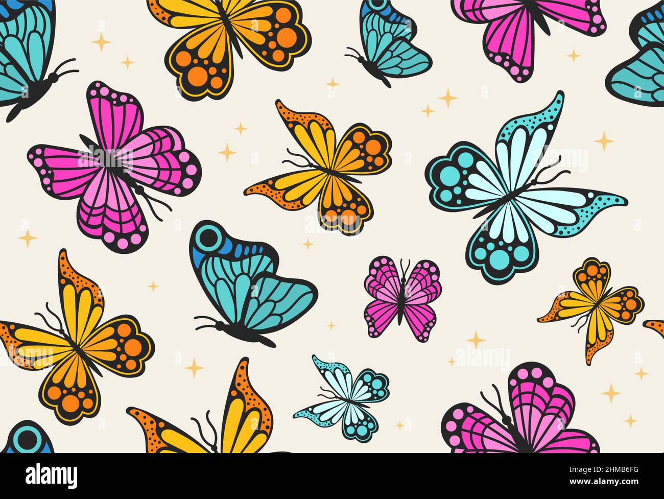 Pattern with tropical butterflies Stock Vector