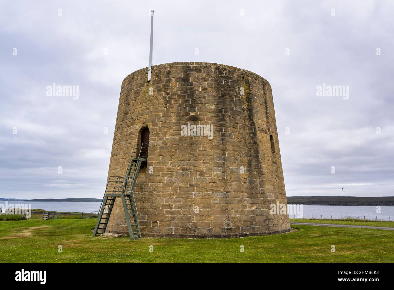 Martello Tower, coastal defences built to protect merchant shipping during Napoleonic Wars, at Hackness on South Walls Island, Orkney, Scotland, UK Stock Photo