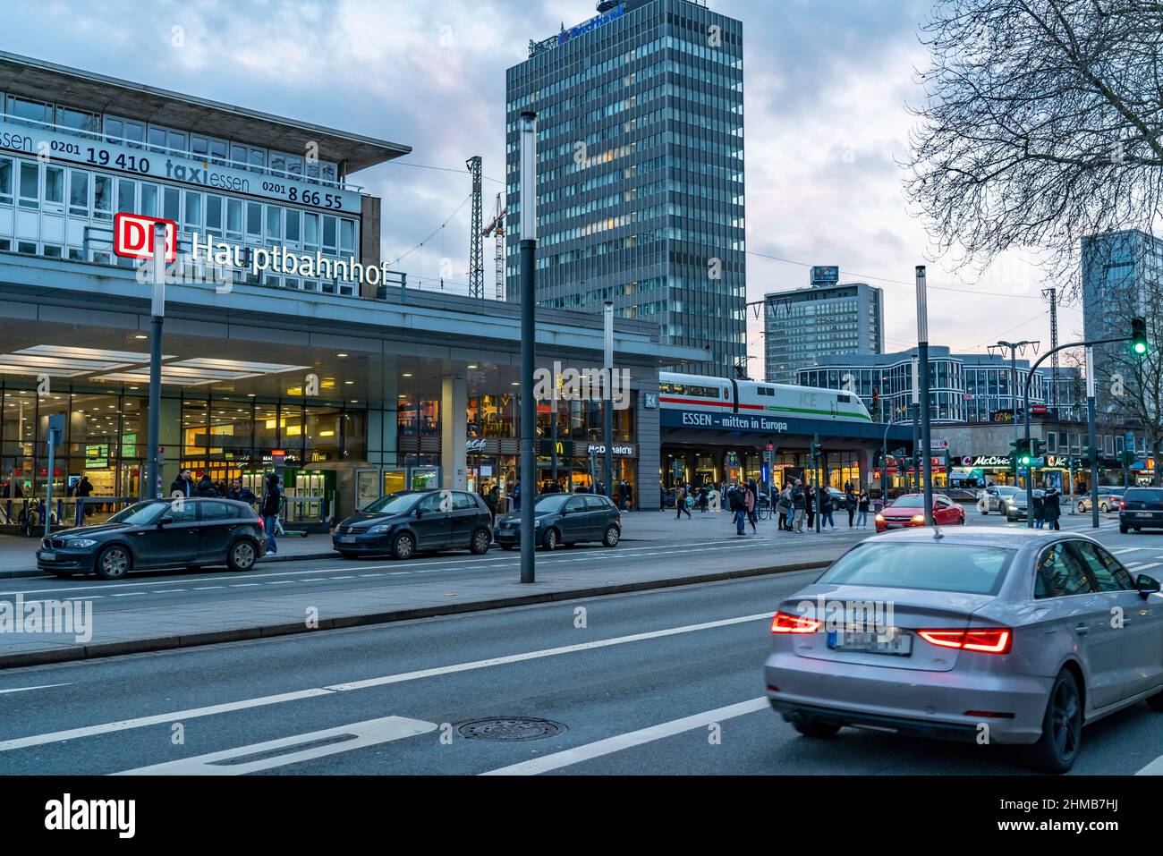 Essen main station, city centre skyline, Willy-Brandt-Platz, in Essen ...