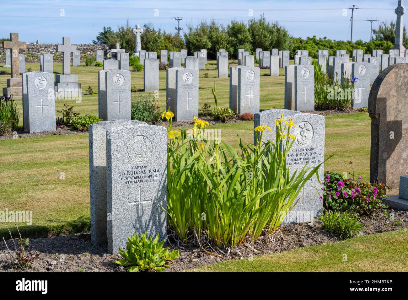 Commonwealth war graves at Lyness Naval Cemetery, Lyness, Isle of Hoy, Orkney, Scotland, UK Stock Photo