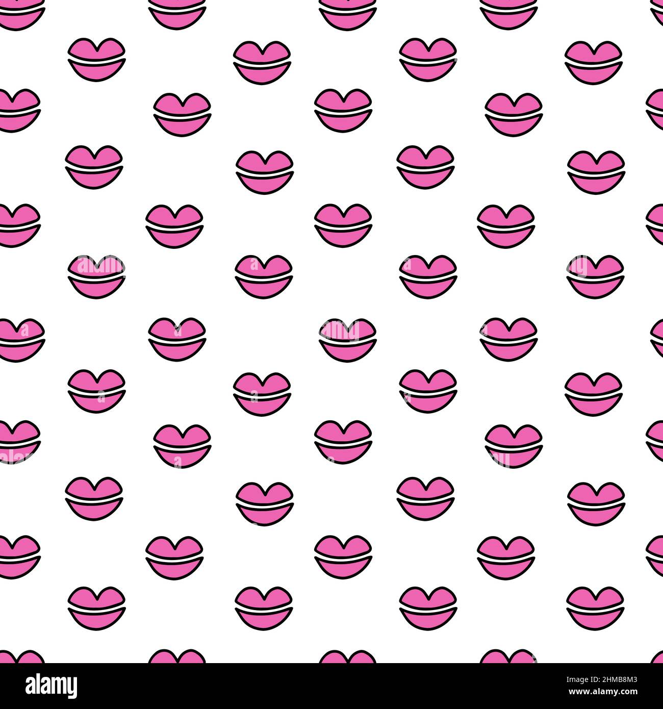 Hand drawn pink lips seamless pattern. Doodle style vector. Stock Vector