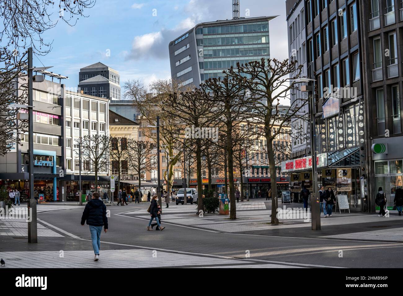 The city centre of Bochum, in January 2022, Bongardstrasse, empty