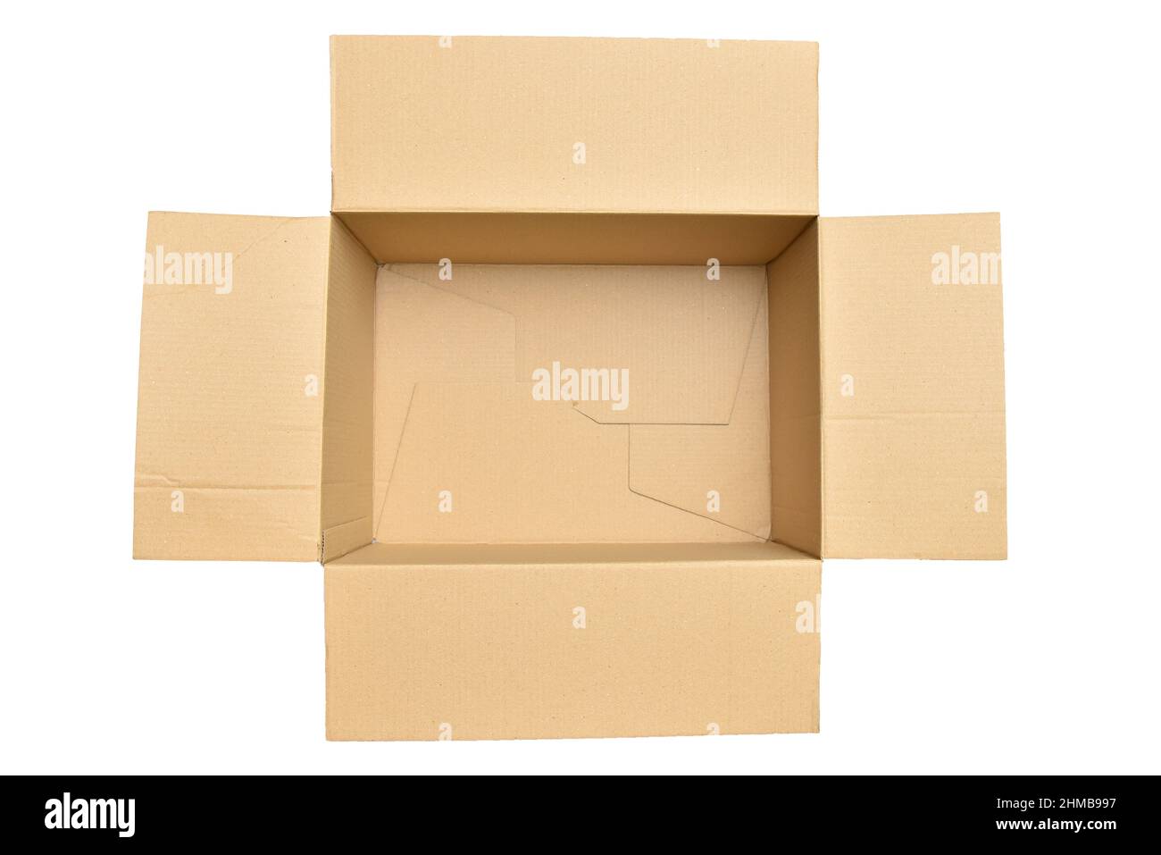Empty box packing for things, cardboard box top view isolated on white background Stock Photo