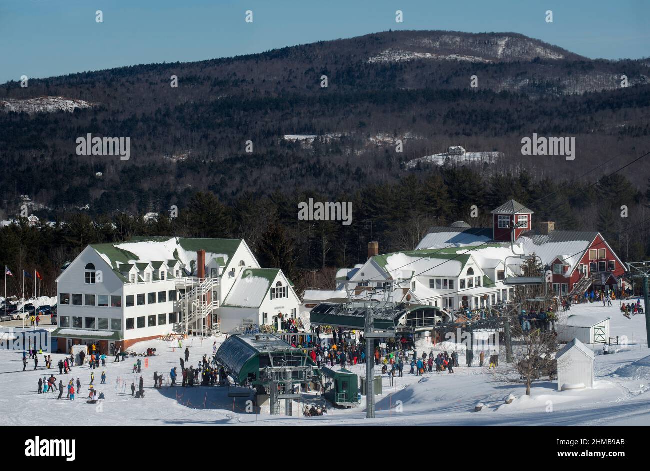 Base lodges and chairlifts at Ragged Mountain Ski Resort in Danbury