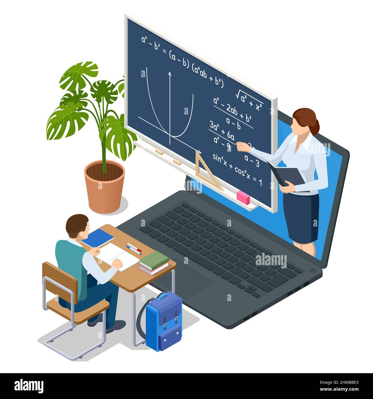 Isometric concept of math and geometry lesson online. Online studying ...