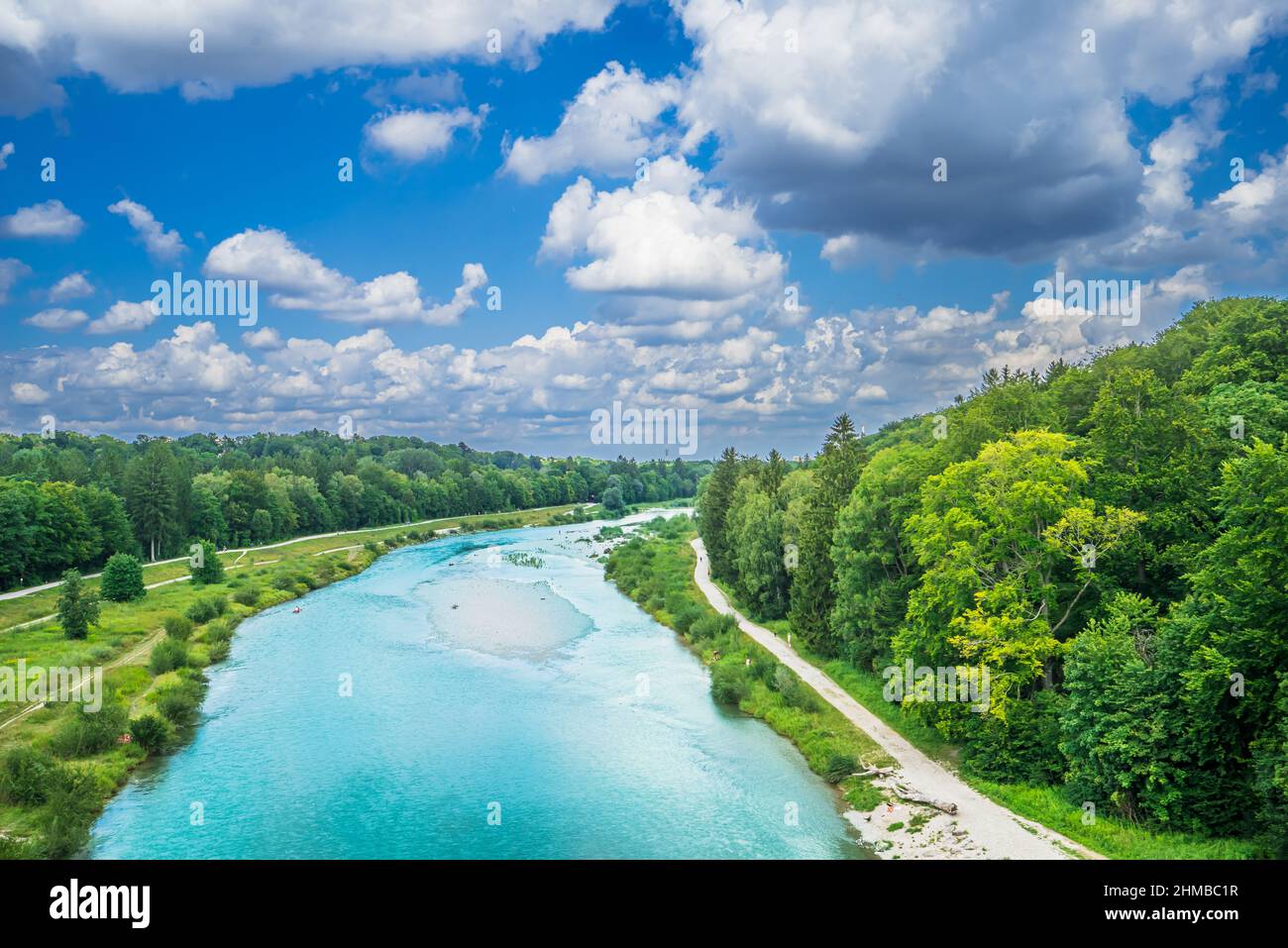 View on Turquoise isar river in Munich, Germany Stock Photo