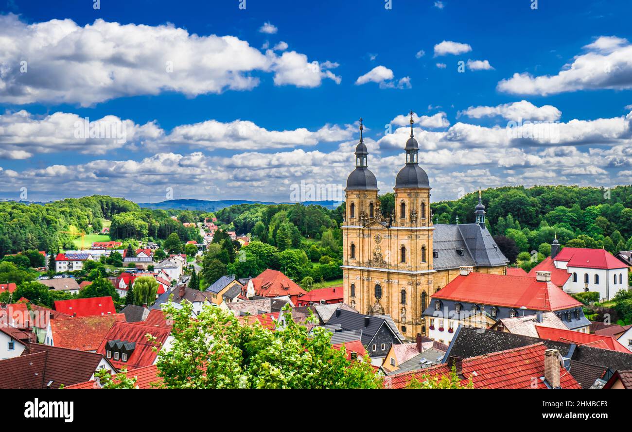Village and Basilica of Goessweinstein in the Franconian Switzerland Stock Photo