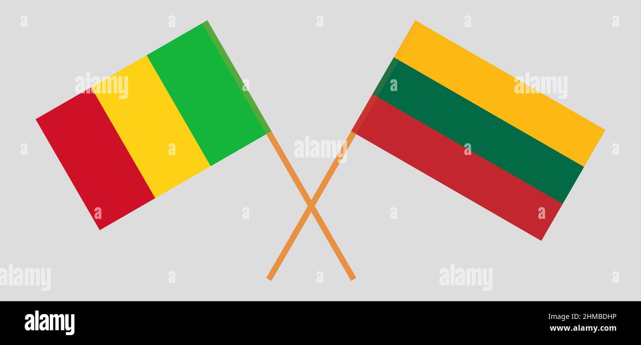 Crossed flags of Mali and Lithuania. Official colors. Correct proportion. Vector illustration Stock Vector