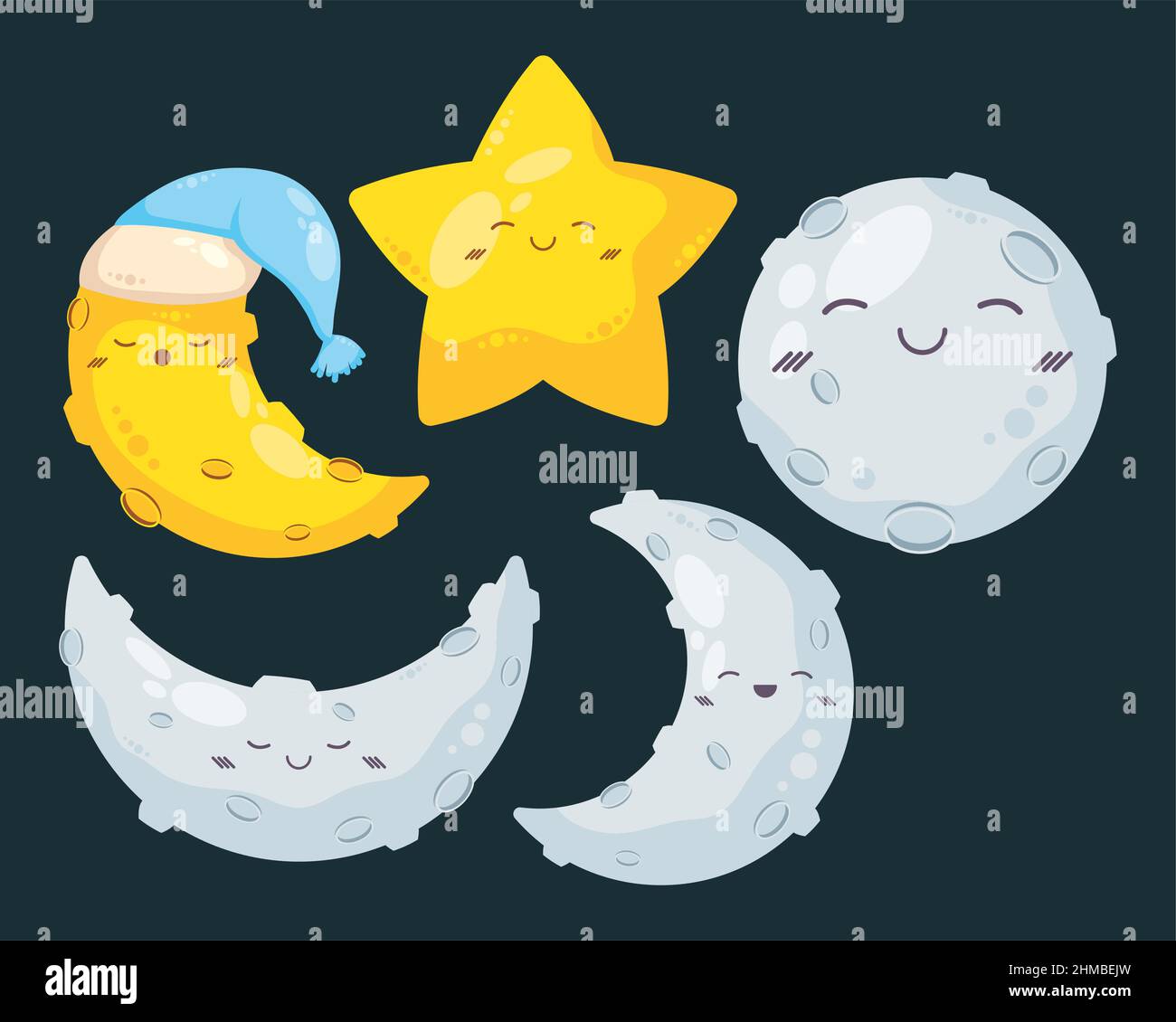 night time set five icons Stock Vector
