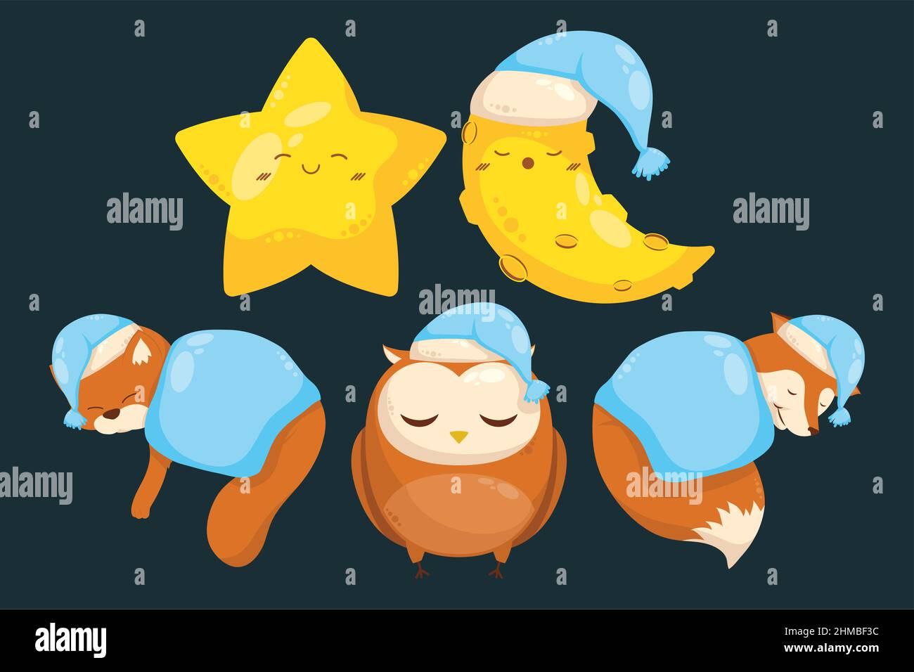 five night time set icons Stock Vector