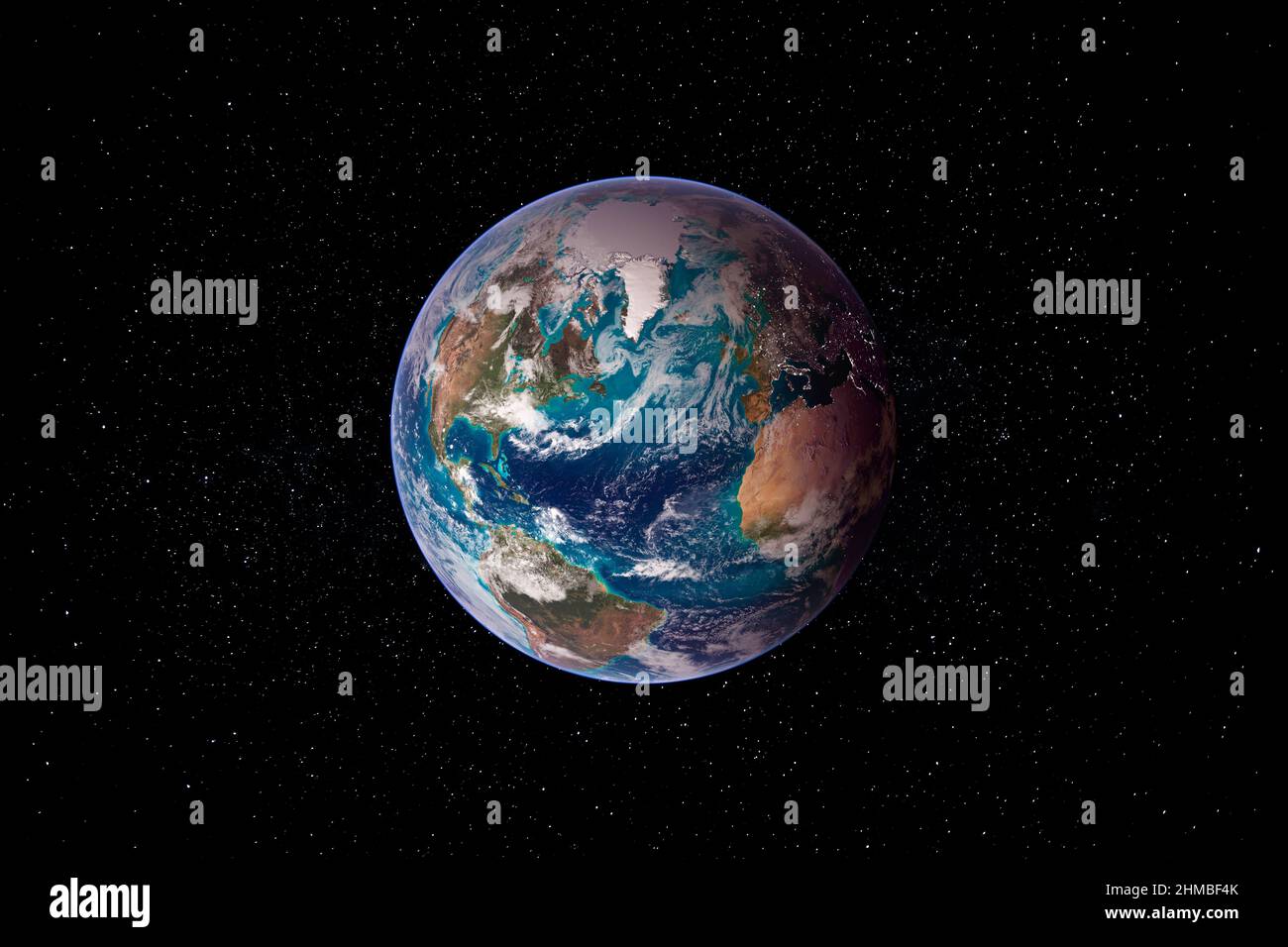 Planet Earth globe view from space with America, Europe and Africa ...