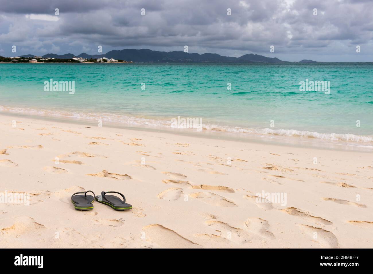 Rendezvous Bay beach at Anguilla, looking towards Saint Martin. Stock Photo