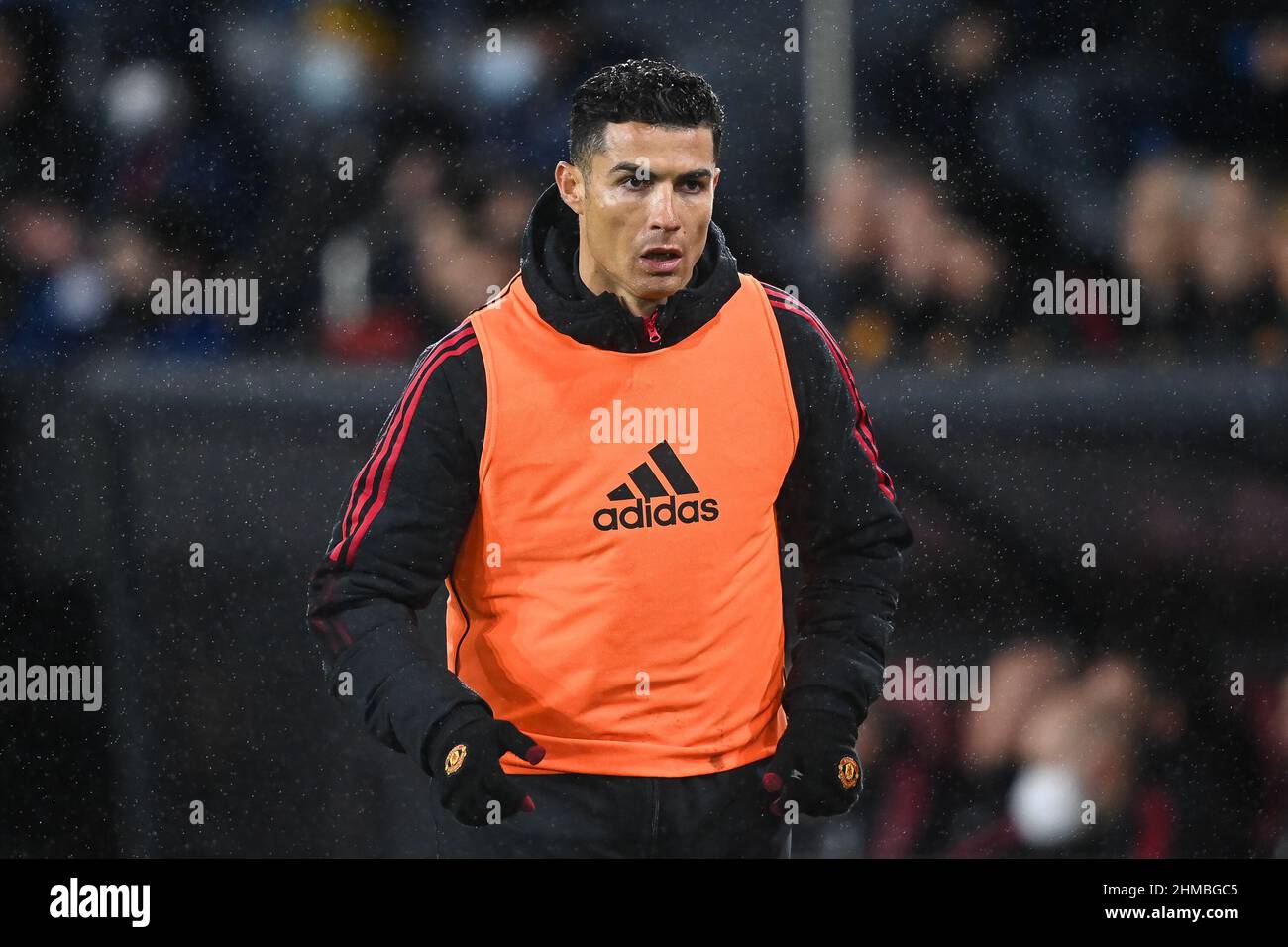 Cristiano Ronaldo #7 of Manchester United warms up on the touchline in, on 2/8/2022. (Photo by Craig Thomas/News Images/Sipa USA) Credit: Sipa USA/Alamy Live News Stock Photo