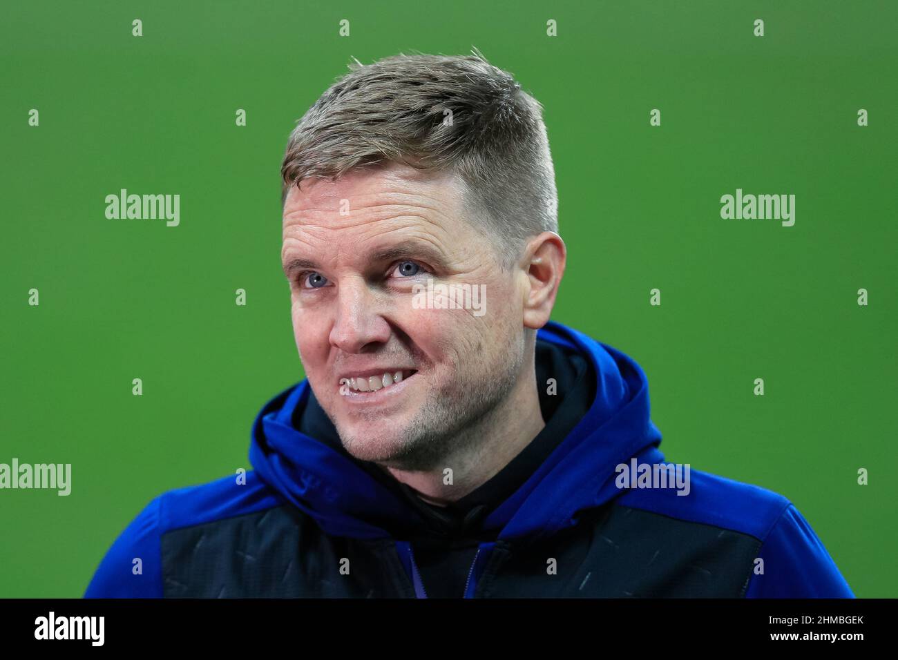 Eddie Howe smiles during post-match interview after Newcastle's win over Fulham
