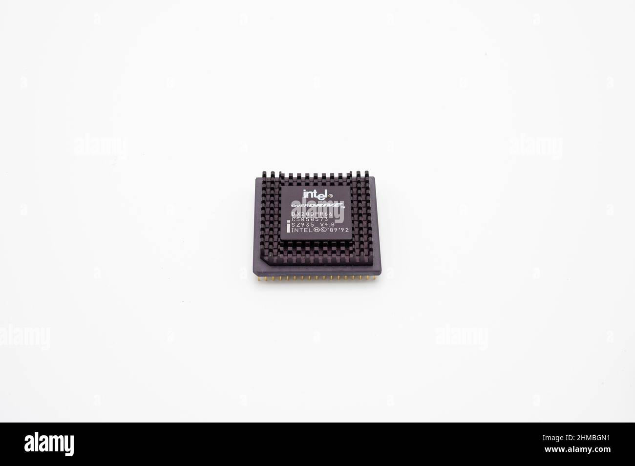 Old computer processor on a white background Stock Photo