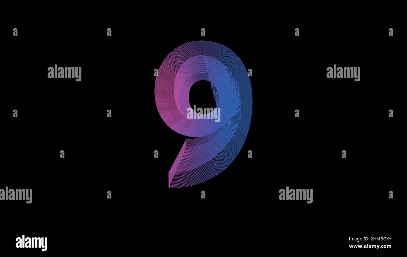 number nine, digital symbol, Very Peri gradient neon light glowing in ...