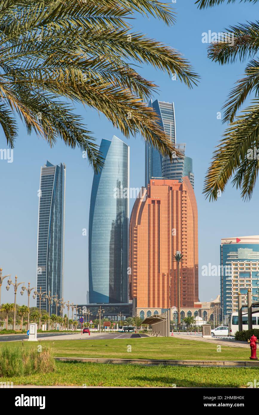 View of Etihad towers in Abu Dhabi Stock Photo