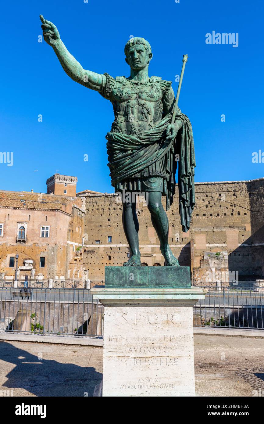 Cesare Augusto Ottaviano emperor bronze statue, Rome Stock Photo