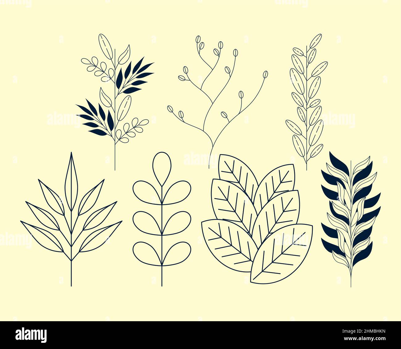 seven laurel branches and leafs icons Stock Vector