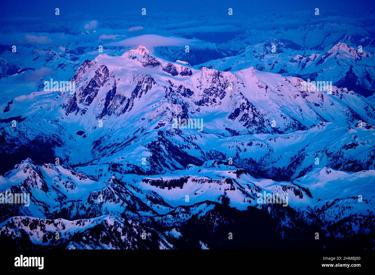 Mountain Aerials, Mount Shuksan in Alpenglow Stock Photo