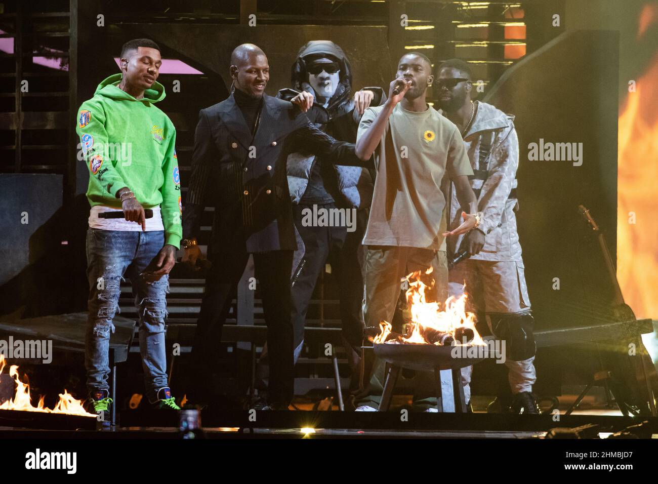 London, UK. 8 February 2022. (l-r) Fredo, Giggs, Meekz, and Ghetts ...