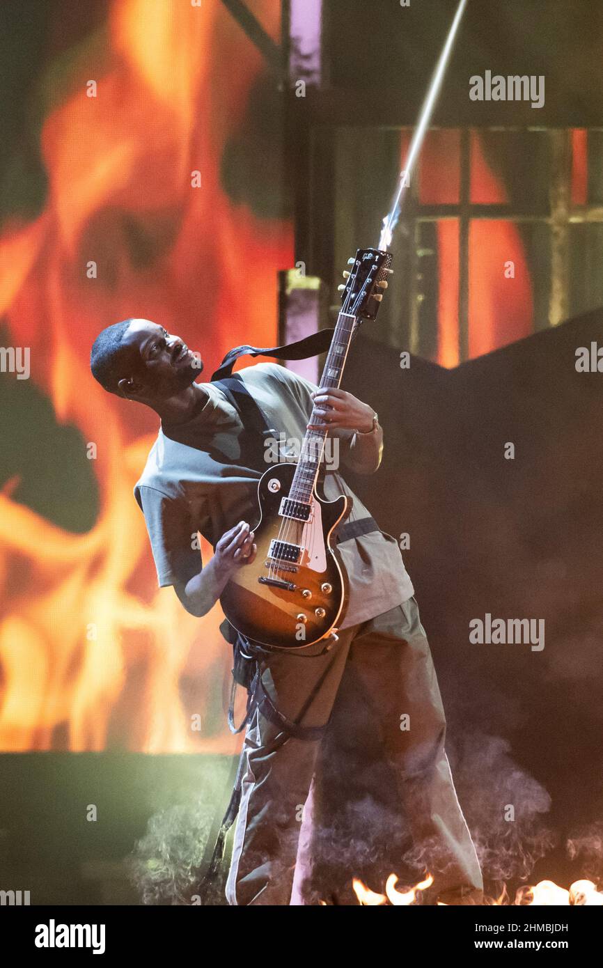 London, UK. 8 February 2022. Dave on stage during the the Brit Awards ...