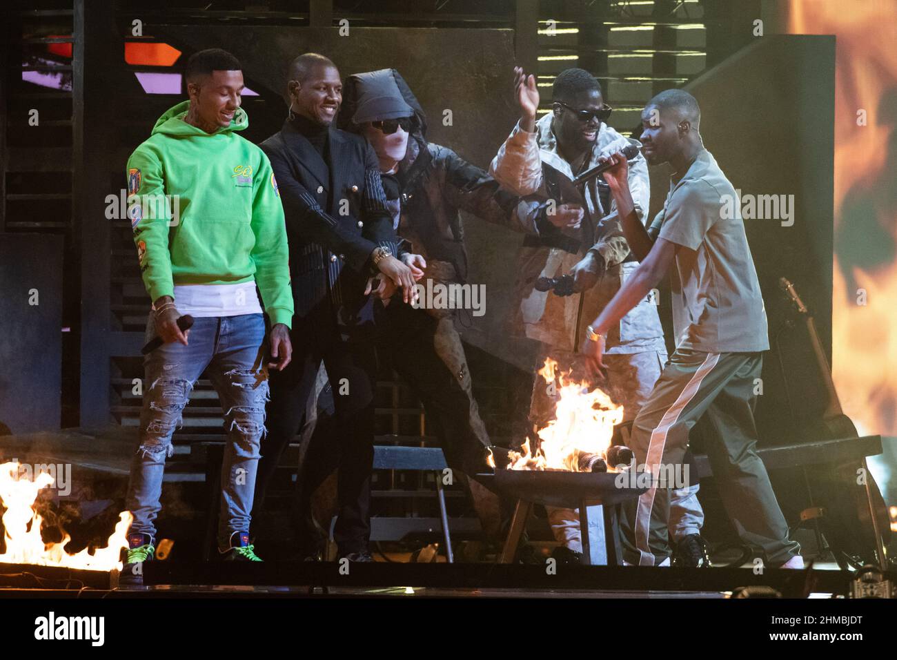 London, UK. 8 February 2022. (l-r) Fredo, Giggs, Meekz, and Ghetts ...