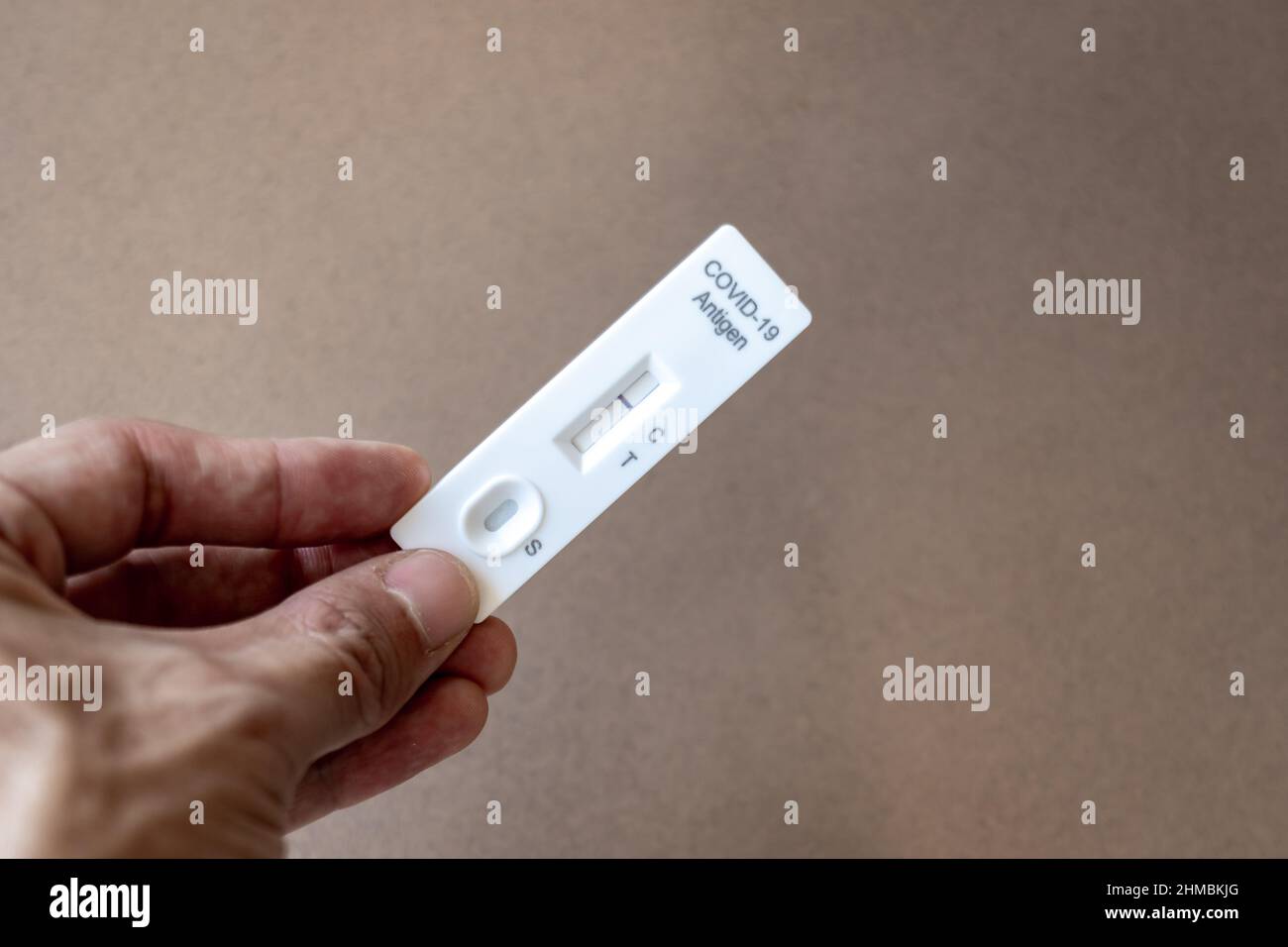 Covid 19 antigen rapid test kit with negative result for infection. Coronavirus rapid self-test home kit close-up image Stock Photo