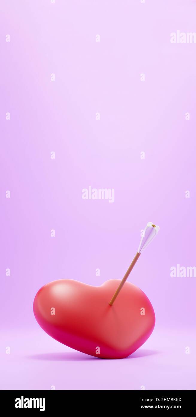 3d rendering heart shape pink background. 3D icon a red heart pierced ...