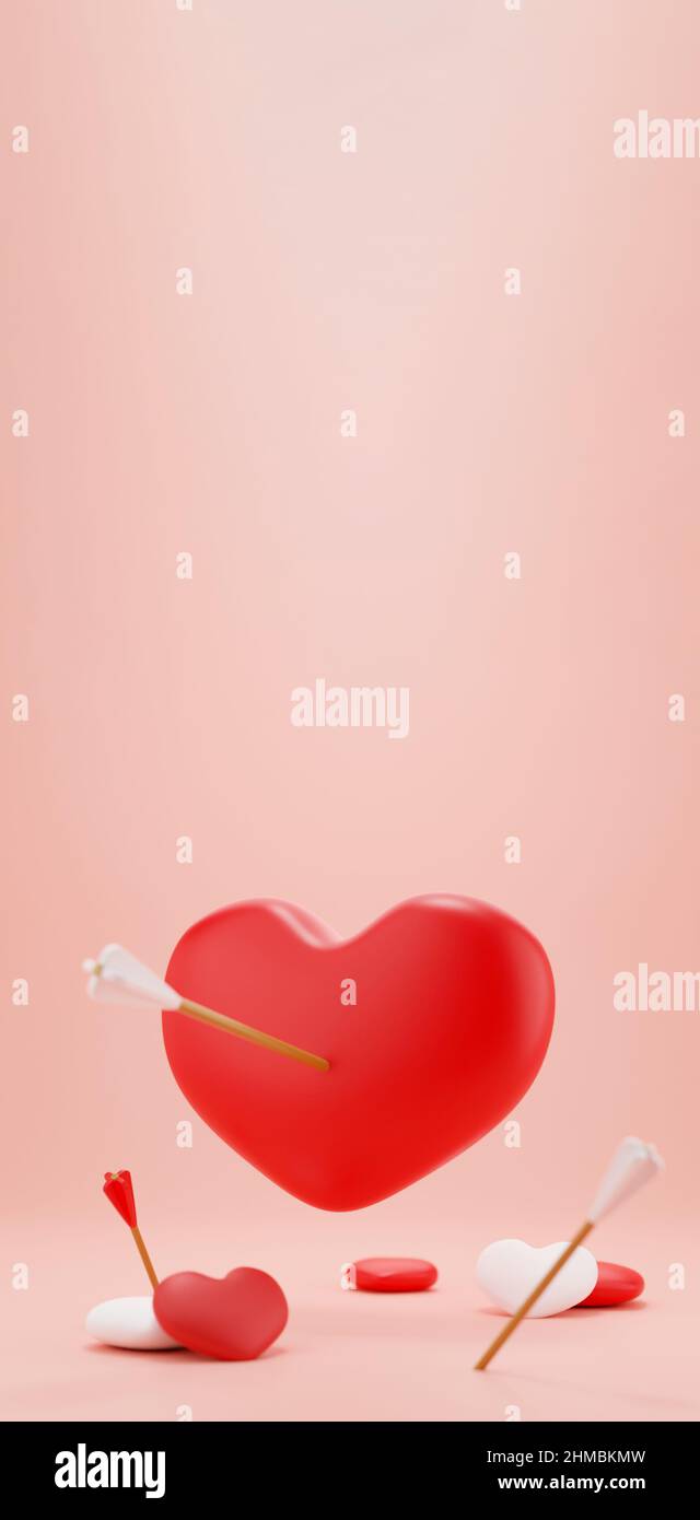 3d rendering heart shape pink background. 3D icon a red heart pierced ...