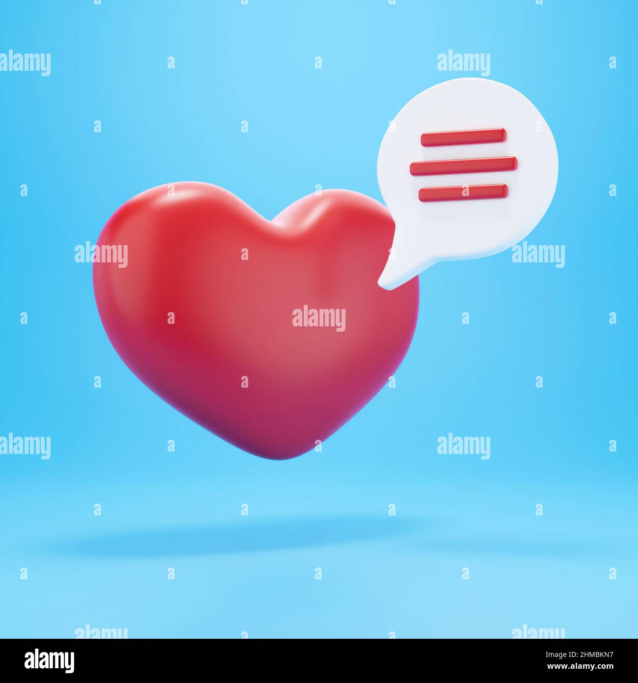 3d heart with chat bubble. 3d render social media notification love ...