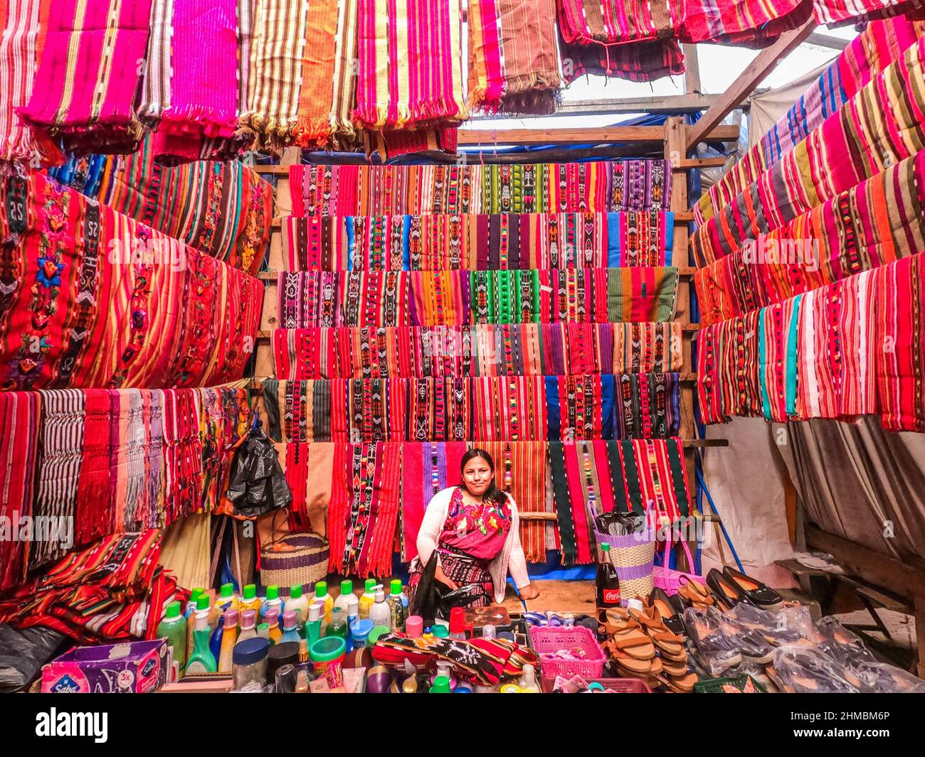 Traditional Mayan textiles at the Sunday Market in Chichicastenango, Guatemala Stock Photo